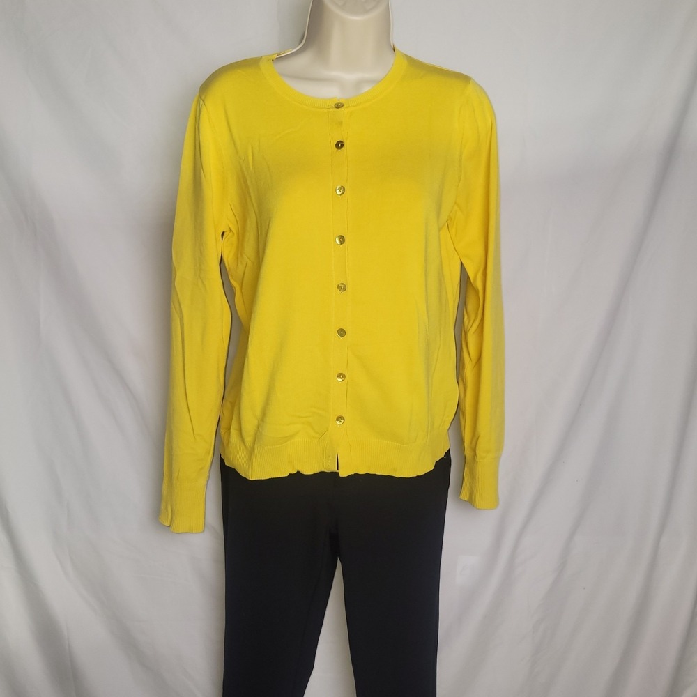 August Silk Yellow Button Front Silk Blend Cardigan Sweater Women's Medium